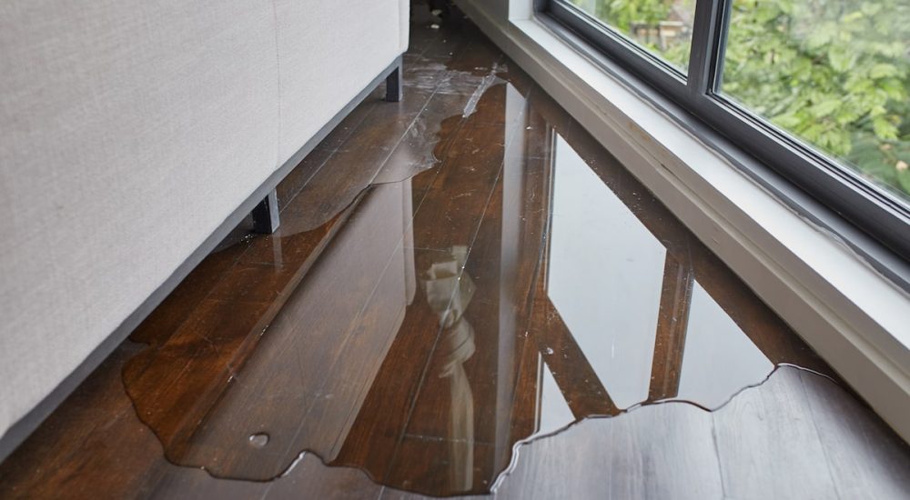 water on a wooden floor causes water damage